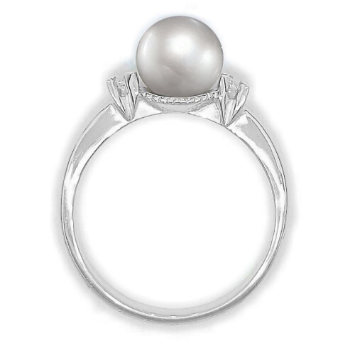 Diamantový prsten s kulatou přírodní šedou perlou a diamanty bílé zlato - T 1207